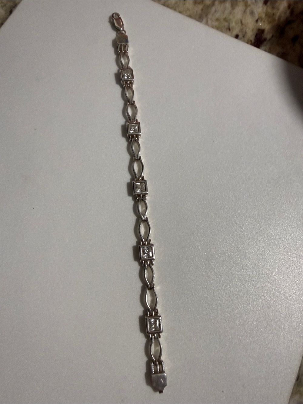 Sterling Silver 925 Crystal Link Bracelet - 7 inch long -Elegant Women's Jewelry
